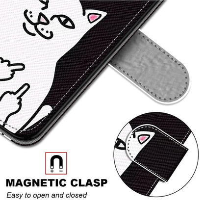 For Samsung Galaxy A33 5G Coloured Drawing Cross Texture Horizontal Flip PU Phone Leather Case with Holder & Card Slots & Wallet & Lanyard(Colorful Layer(Middle Finger White Cat) - Samsung Accessories by buy2fix | Online Shopping UK | buy2fix