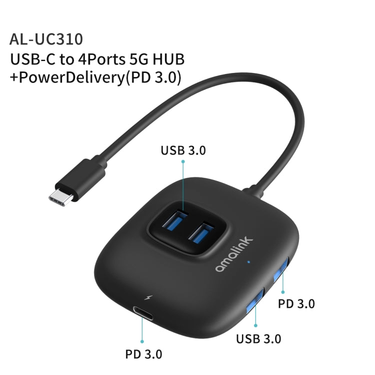 amalink UC310 Type-C / USB-C to 4 Ports USB Multi-function HUB(Black) - Computer & Networking by amalink | Online Shopping UK | buy2fix