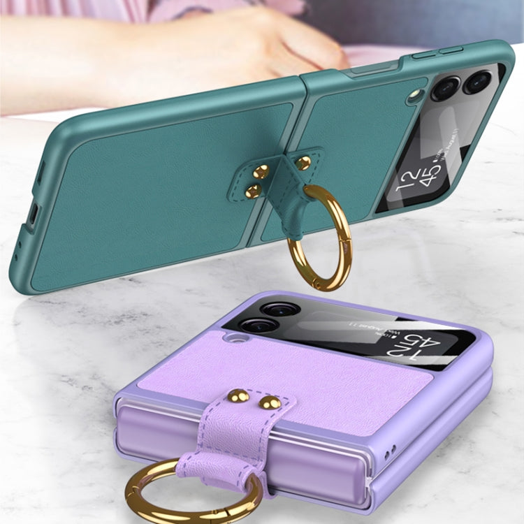 For Samsung Galaxy Z Flip3 5G GKK Ultra-thin PC + PU Phone Case with Ring & Strap(Purple) - Galaxy Phone Cases by GKK | Online Shopping UK | buy2fix