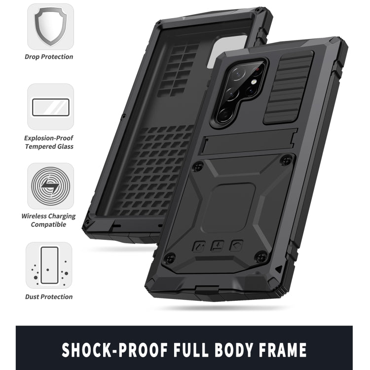 For Samsung Galaxy S22 Ultra 5G R-JUST Metal + Silicone Holder Phone Case(Black) - Samsung Accessories by R-JUST | Online Shopping UK | buy2fix