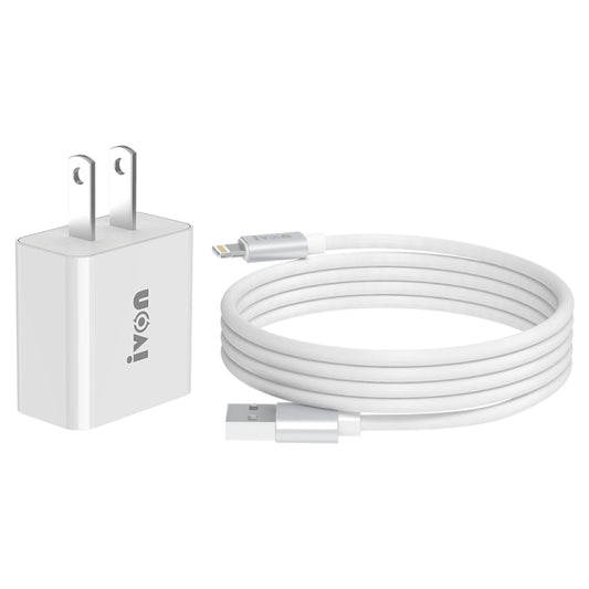 IVON AD-35 2 in 1 18W QC3.0 USB Port Travel Charger + 1m USB to 8 Pin Data Cable Set, US Plug(White) - Apple Accessories by IVON | Online Shopping UK | buy2fix