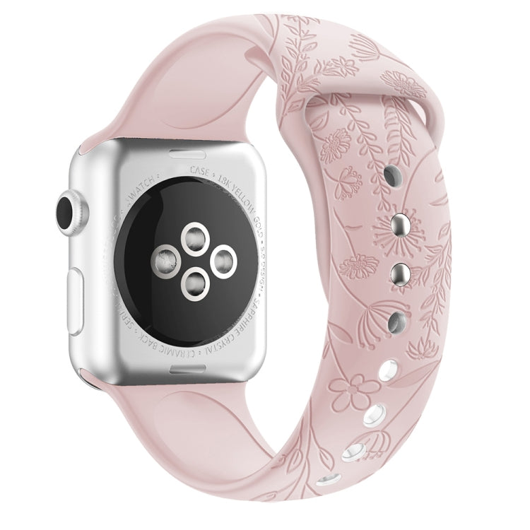 Butterflies Love Flower Embossing Silicone Watch Band For Apple Watch Series 9&8&7 41mm / SE 3&SE 2&6&SE&5&4 40mm / 3&2&1 38mm(Pink Sand) - Watch Bands by buy2fix | Online Shopping UK | buy2fix