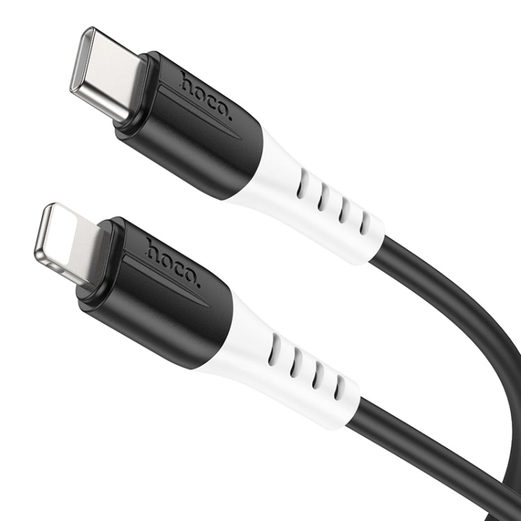 hoco 20W X82 3A PD USB-C / Type-C to 8 Pin Silicone Charging Data Cable,Length: 1m(Black) - 2 in 1 Cable by hoco | Online Shopping UK | buy2fix