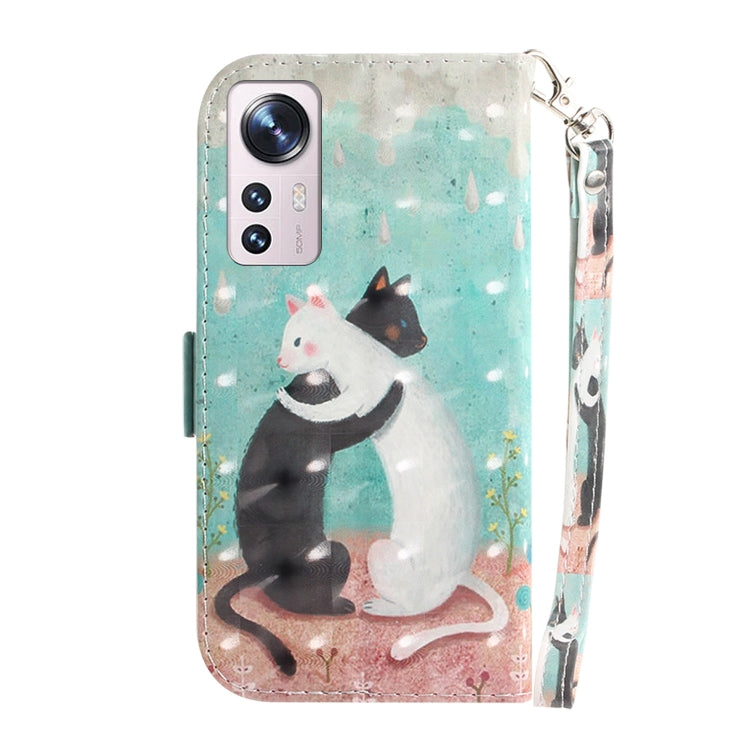 For Xiaomi 12 / 12X 3D Colored Horizontal Flip Leather Phone Case(Black White Cat) - 12 Cases by buy2fix | Online Shopping UK | buy2fix