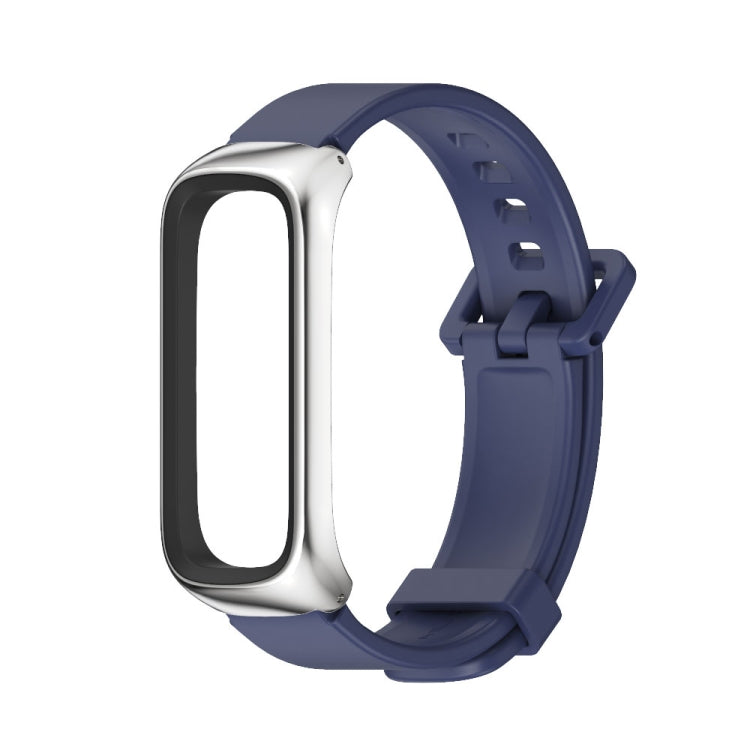 For Samsung Galaxy Fit 2 MIJOBS Metal Case Silicone Watch Band(Midnight Blue Silver) - Smart Wear by MIJOBS | Online Shopping UK | buy2fix
