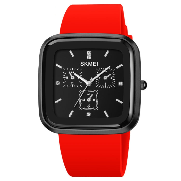 SKMEI 1902 Stainless Steel Buckle Silicone Strap Waterproof Quartz Watch(Black+Red) - Silicone Strap Watches by SKMEI | Online Shopping UK | buy2fix