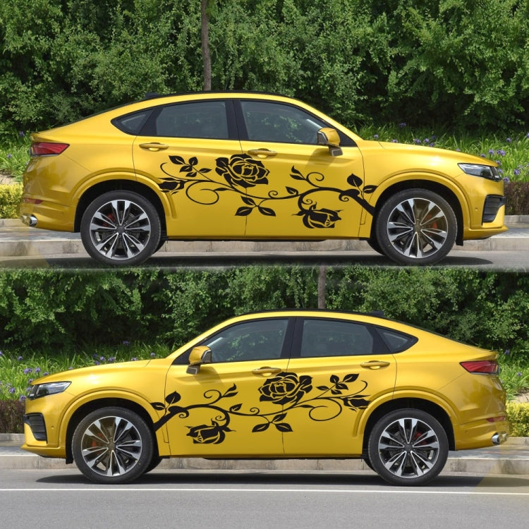 2 PCS/Set D-545 Rose Pattern Car Modified Decorative Sticker(Black) - In Car by buy2fix | Online Shopping UK | buy2fix