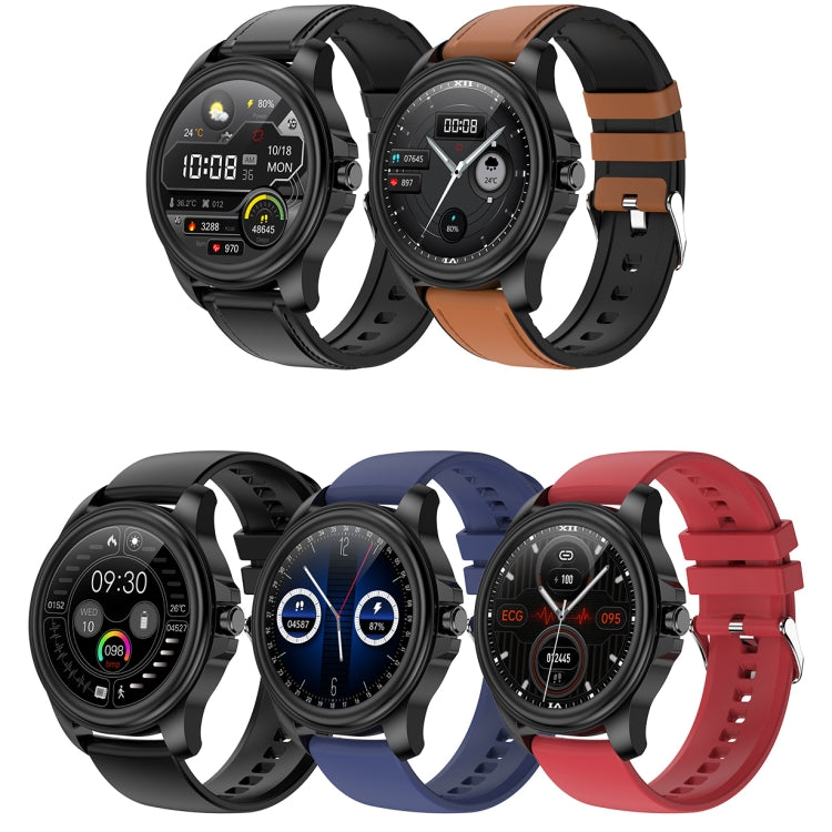 E89 1.32 Inch Screen Leather Strap Smart Health Watch Supports ECG Function, AI Medical Diagnosis, Body Temperature Monitoring(Black) - Smart Wear by buy2fix | Online Shopping UK | buy2fix