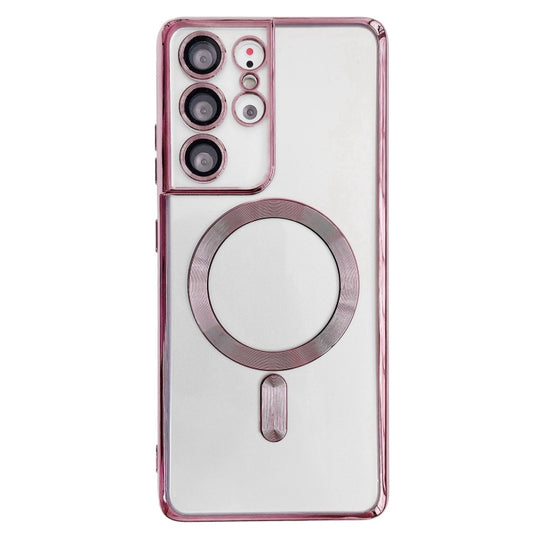 For Samsung Galaxy S21 5G Electroplated Frame MagSafe Magnetic Phone Case(Light Pink) - Galaxy S21 5G Cases by buy2fix | Online Shopping UK | buy2fix