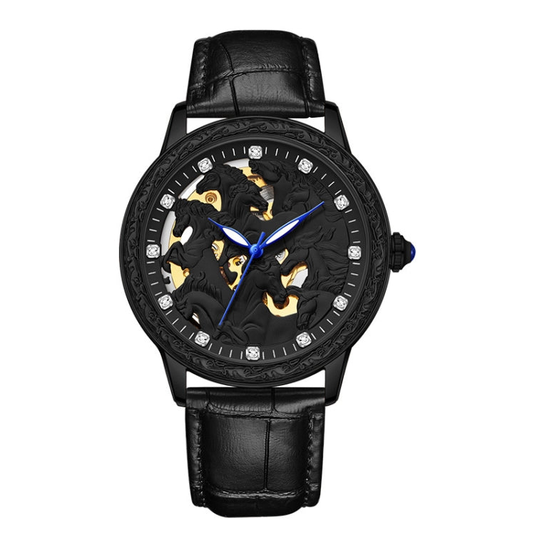 SANDA 7011 Leather Strap Luminous Waterproof Mechanical Watch(Black) - Leather Strap Watches by SANDA | Online Shopping UK | buy2fix