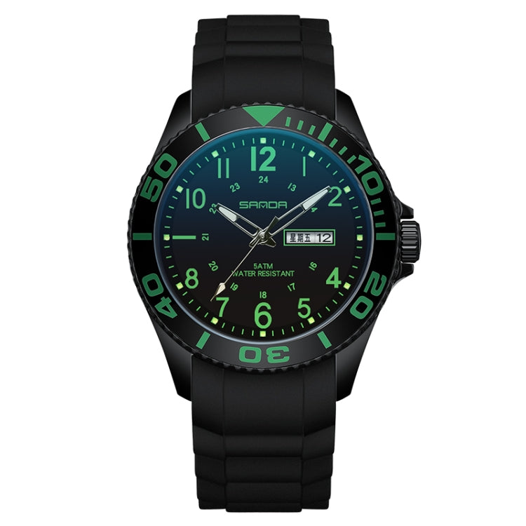 SANDA 9005 TPU Strap Dual Display Waterproof Electronic Watch(Black Green) - Silicone Strap Watches by SANDA | Online Shopping UK | buy2fix