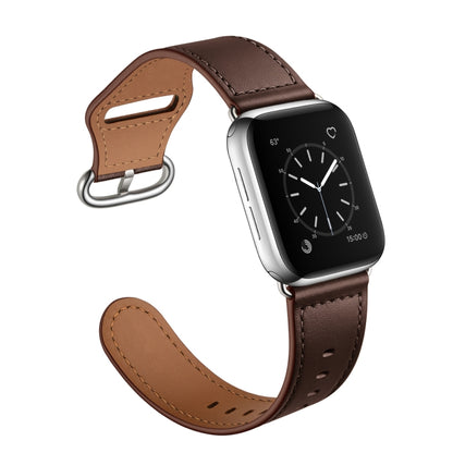 Genuine Leather Watch Band For Apple Watch Ultra 49mm&Watch Ultra 2 49mm / Series 9&8&7 45mm / SE 3&SE 2&6&SE&5&4 44mm / 3&2&1 42mm(Dark Brown Needle Texture) - Watch Bands by buy2fix | Online Shopping UK | buy2fix