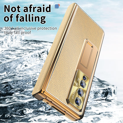 For Samsung Galaxy Z Fold3 5G Litchi Pattern Magnetic Shell Film Integrated Shockproof Phone Case(Gold) - Galaxy Phone Cases by buy2fix | Online Shopping UK | buy2fix