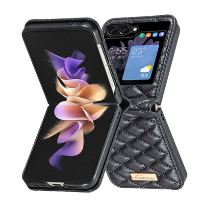 For Samsung Galaxy Z Flip5 Elegant Rhombic Texture Leather Phone Case(Black) - Galaxy Z Flip5 Cases by buy2fix | Online Shopping UK | buy2fix