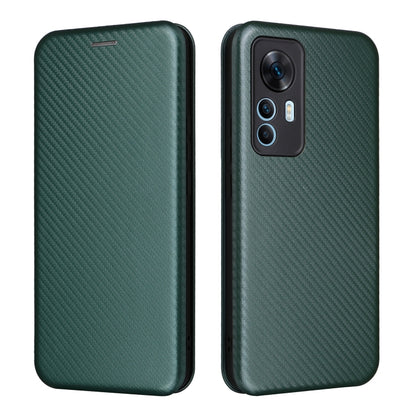 For Xiaomi 12T / 12T Pro / Redmi K50 Ultra Carbon Fiber Texture Flip Leather Phone Case(Green) - Xiaomi Cases by buy2fix | Online Shopping UK | buy2fix