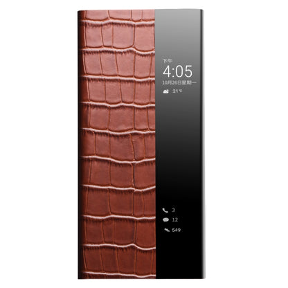 For Huawei P50 QIALINO Crocodile Pattern Side Window View Genuine Leather Phone Case(Brown) - Huawei Cases by QIALINO | Online Shopping UK | buy2fix
