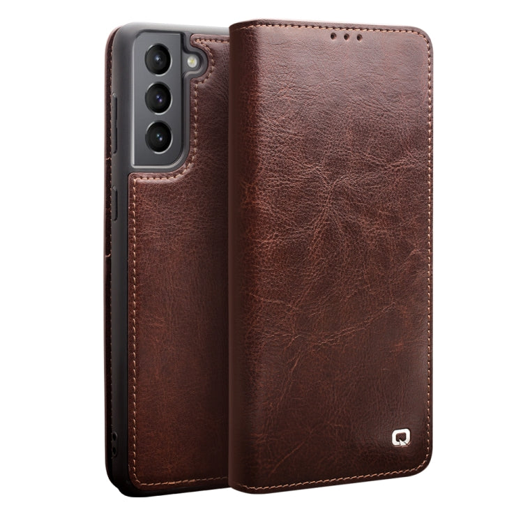 For Samsung Galaxy S21+ 5G QIALINO Genuine Leather Phone Case(Brown) - Galaxy S21+ 5G Cases by QIALINO | Online Shopping UK | buy2fix