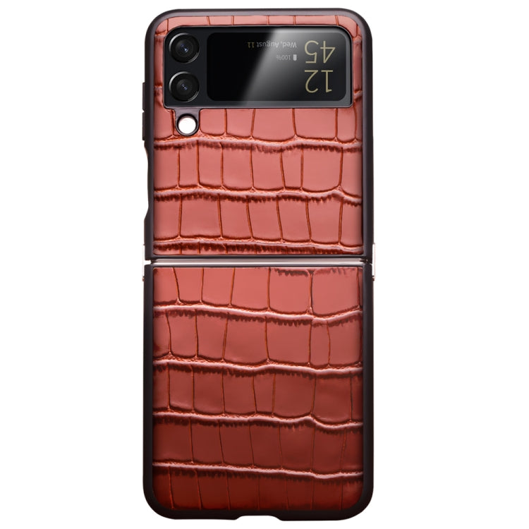 For Samsung Galaxy Z Flip4 QIALINO Crocodile Pattern Genuine Leather Phone Case(Brown) - Galaxy Z Flip4 5G Cases by QIALINO | Online Shopping UK | buy2fix