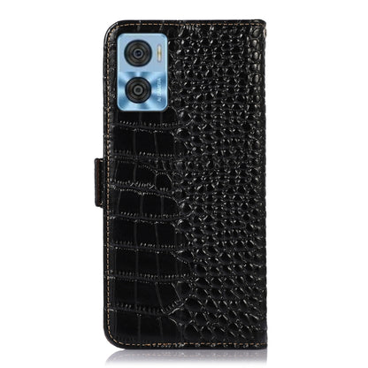 For Motorola Moto E22/E22i Crocodile Top Layer Cowhide Leather Phone Case(Black) - Motorola Cases by buy2fix | Online Shopping UK | buy2fix