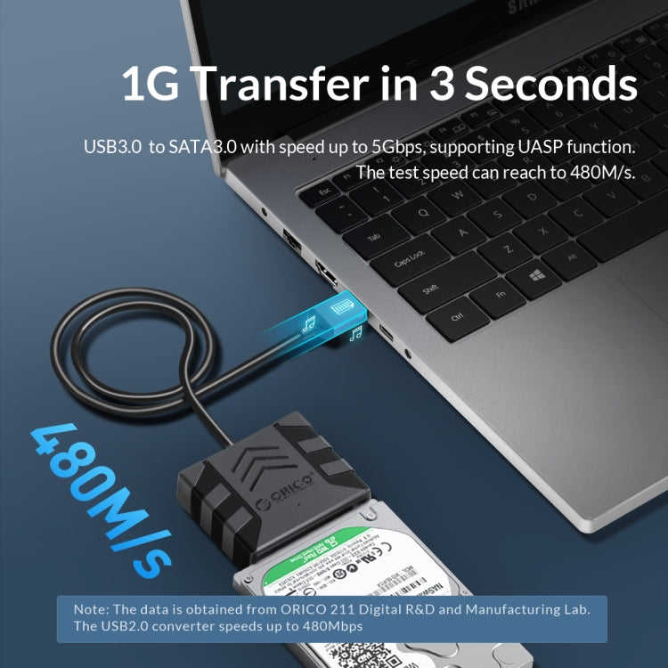 ORICO UTS1 USB 3.0 2.5-inch SATA HDD Adapter with 12V 2A Power Adapter, Cable Length:0.3m(UK Plug) - USB to IDE / SATA by ORICO | Online Shopping UK | buy2fix