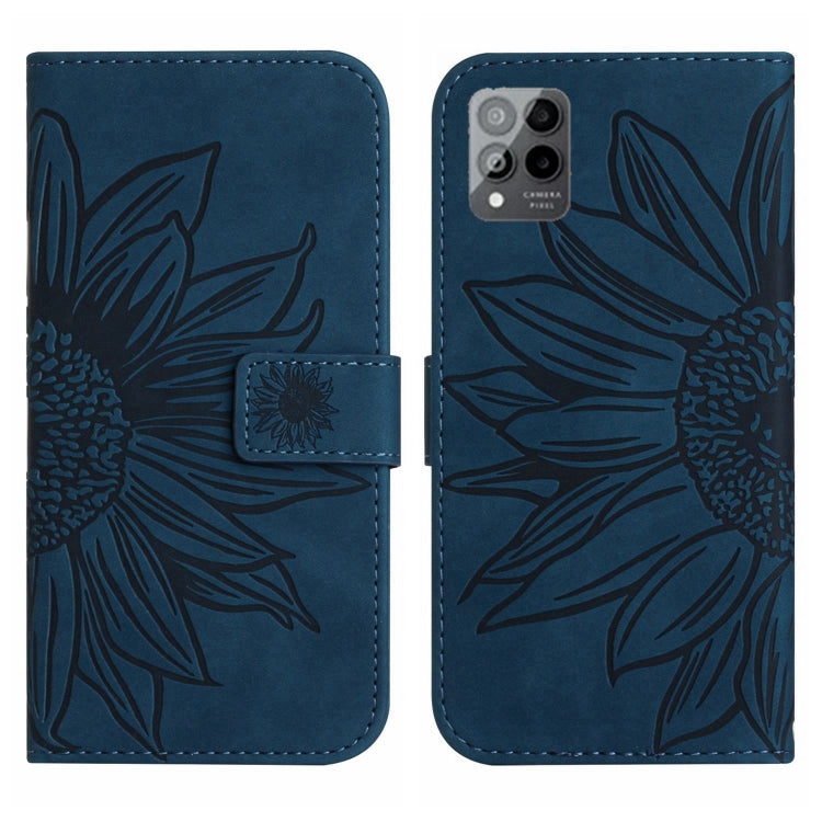 For T-Mobile Revvl 6 Pro 5G Skin Feel Sun Flower Pattern Flip Leather Phone Case with Lanyard(Inky Blue) - More Brand by buy2fix | Online Shopping UK | buy2fix