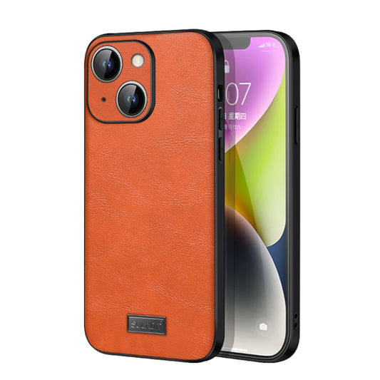 For iPhone 14 Plus SULADA Shockproof TPU + Handmade Leather Phone Case(Orange) - iPhone 14 Plus Cases by SULADA | Online Shopping UK | buy2fix