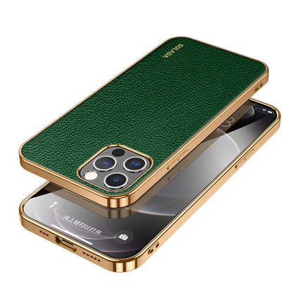 For iPhone 14 Pro Max SULADA Shockproof TPU + Handmade Leather Phone Case(Green) - iPhone 14 Pro Max Cases by SULADA | Online Shopping UK | buy2fix