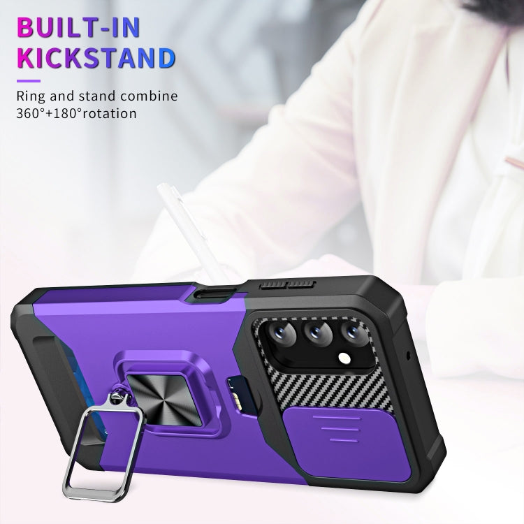 For Samsung Galaxy A14 5G Sliding Camshield Phone Case with Ring Holder & Card Slot(Purple) - Galaxy Phone Cases by buy2fix | Online Shopping UK | buy2fix