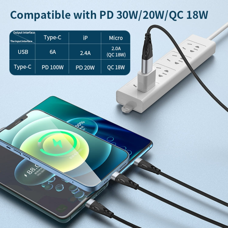 ADC-008 100W USB/Type-C to Type-C + 8 Pin + Micro USB Two to Three Fully Compatible Fast Charge Data Cable, Length:2m - Multifunction Cable by buy2fix | Online Shopping UK | buy2fix