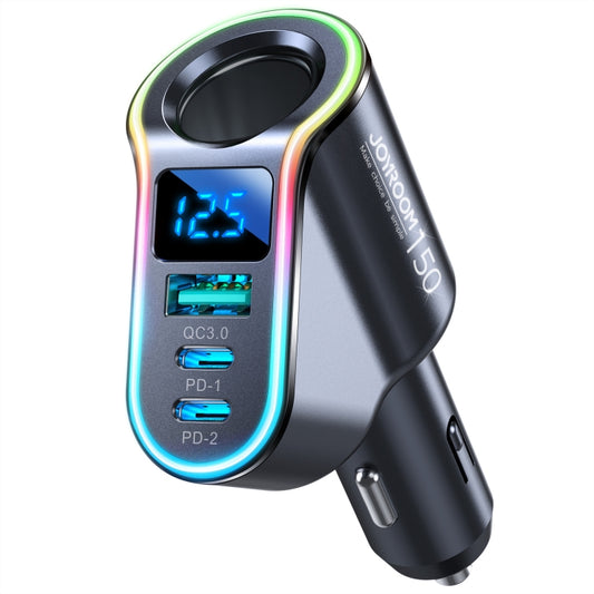 JOYROOM JR-CL21 150W 4-in-1 USB + Type-Cx2 Car Charger with Cigarette Lighter(Black) - Car Charger by JOYROOM | Online Shopping UK | buy2fix