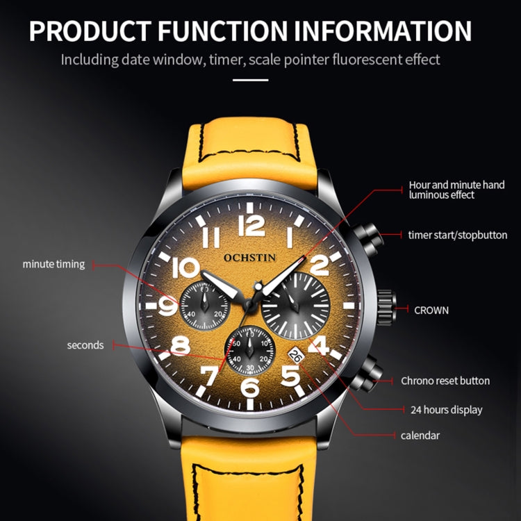 Ochstin 6042C Fashion Leather Waterproof Luminous Quartz Men Watch(Gradient Black Yellow) - Leather Strap Watches by OCHSTIN | Online Shopping UK | buy2fix