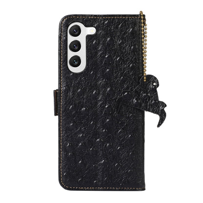 For Samsung Galaxy S22 5G Ostrich Pattern Genuine Leather RFID Phone Case(Black) - Galaxy S22 5G Cases by buy2fix | Online Shopping UK | buy2fix