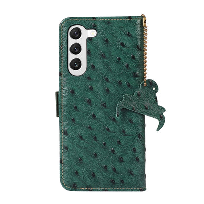 For Samsung Galaxy S22+ 5G Ostrich Pattern Genuine Leather RFID Phone Case(Green) - Galaxy S22+ 5G Cases by buy2fix | Online Shopping UK | buy2fix