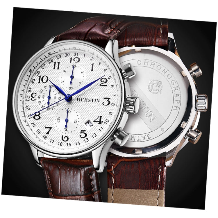 Ochstin 6050C Multifunctional Quartz Men Leather Watch(Rose Gold+Coffee) - Leather Strap Watches by OCHSTIN | Online Shopping UK | buy2fix