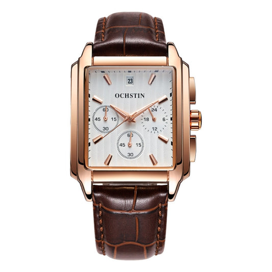 OCHSTIN 6063A Augustine Celebrity Series Multifunctional Quartz Luminous Men Watch(Rose Gold Coffee) - Leather Strap Watches by OCHSTIN | Online Shopping UK | buy2fix