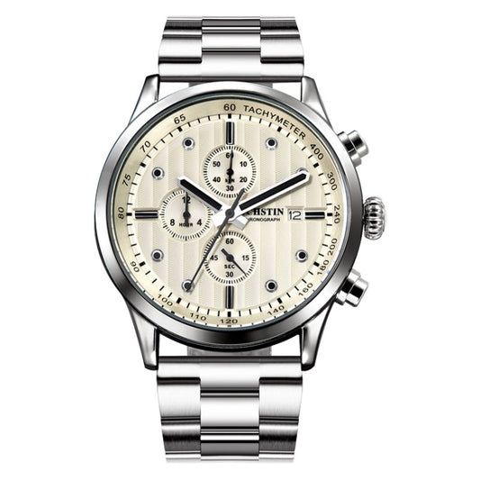 OCHSTIN 7245 Fashion Steel Strap Multifunctional Quartz Men Watch(Silver White) - Metal Strap Watches by OCHSTIN | Online Shopping UK | buy2fix