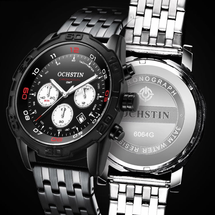 OCHSTIN 7260 Fashion Steel Strap Multifunctional Quartz Men Watch(Silver+Blue) - Metal Strap Watches by OCHSTIN | Online Shopping UK | buy2fix