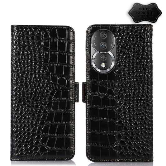 For Honor 80 Crocodile Top Layer Cowhide Leather Phone Case(Black) - Honor Cases by buy2fix | Online Shopping UK | buy2fix