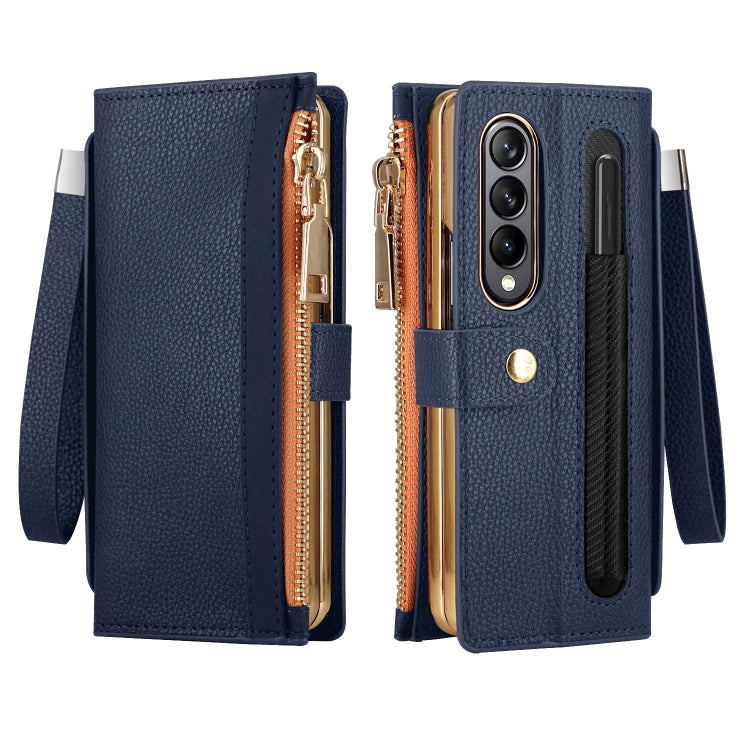 For Samsung Galaxy Z Fold4 Celebrity Series RFID Anti-theft Brush Phone Leather Case with Pen Slot(Blue) - Galaxy Z Fold4 5G Cases by buy2fix | Online Shopping UK | buy2fix