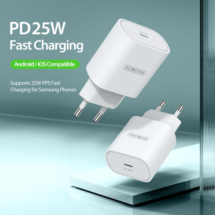 DUZZONA T6 PD 25W USB-C/Type-C Single Port Travel Charger,EU Plug(White) -  by DUZZONA | Online Shopping UK | buy2fix