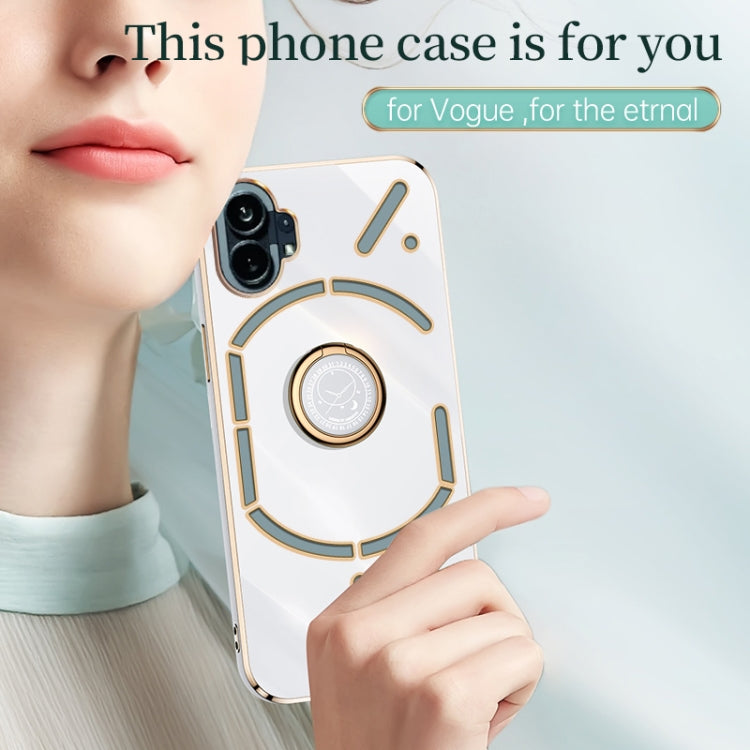 For Nothing Phone 1 XINLI Straight Edge 6D Electroplate TPU Phone Case with Ring Holder(White) - More Brand by buy2fix | Online Shopping UK | buy2fix