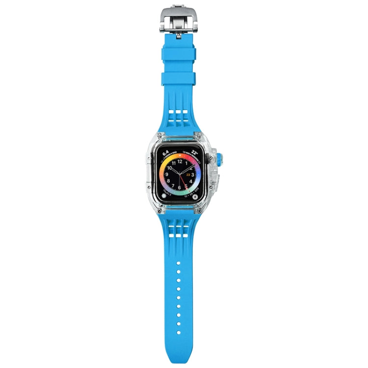Fluorine Rubber Clear Watch Band Case For Apple Watch Series 8&7 45mm/SE 2&6&SE&5&4 44mm(Blue) - Watch Bands by buy2fix | Online Shopping UK | buy2fix