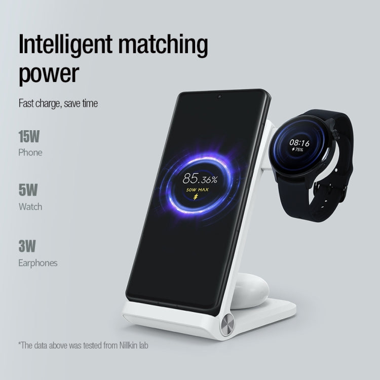 NILLKIN 3 in 1 Wireless Charger with Xiaomi S1 Pro Watch Charger, Plug Type:EU Plug(White) - Wireless Charger by NILLKIN | Online Shopping UK | buy2fix