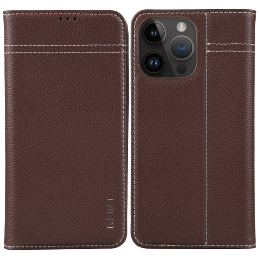 For iPhone 14 Pro GEBEI Top-grain Horizontal Flip Leather Phone Case(Brown) - iPhone 14 Pro Cases by GEBEI | Online Shopping UK | buy2fix