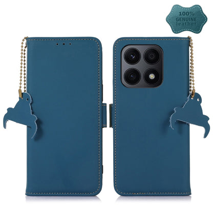 For Honor X8a 4G Genuine Leather Magnetic RFID Leather Phone Case(Blue) - Honor Cases by buy2fix | Online Shopping UK | buy2fix