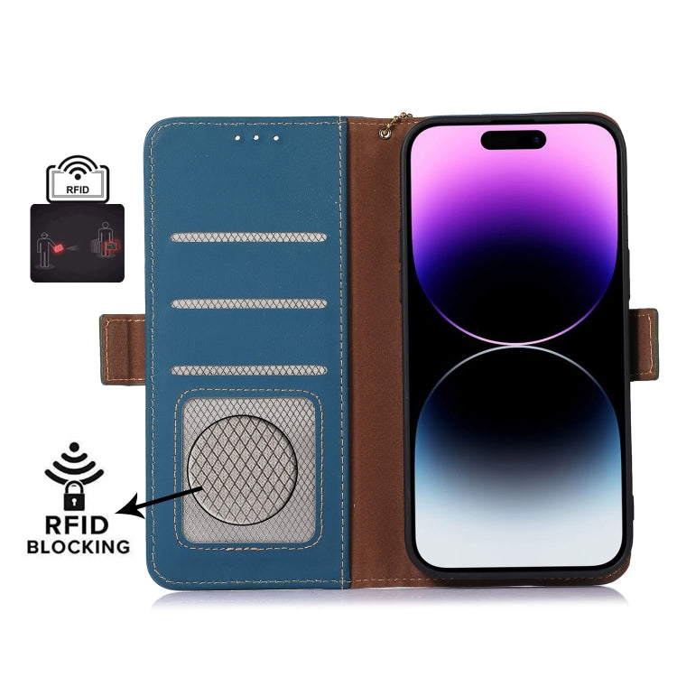 For Honor X8a 4G Genuine Leather Magnetic RFID Leather Phone Case(Blue) - Honor Cases by buy2fix | Online Shopping UK | buy2fix