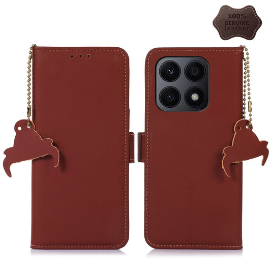 For Honor X8a 4G Genuine Leather Magnetic RFID Leather Phone Case(Coffee) - Honor Cases by buy2fix | Online Shopping UK | buy2fix