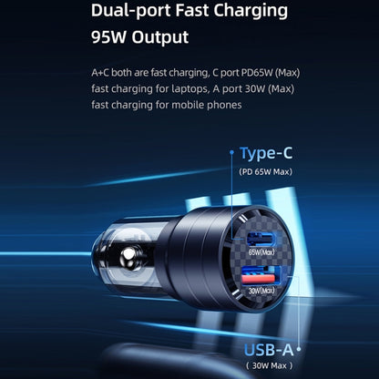 USAMS US-CC176 C36 Aluminum Alloy Transparent Mini Car Charger(Black) - In Car by USAMS | Online Shopping UK | buy2fix