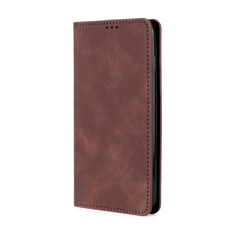 For OnePlus Ace 2/11R Skin Feel Magnetic Horizontal Flip Leather Phone Case(Dark Brown) - OnePlus Cases by buy2fix | Online Shopping UK | buy2fix