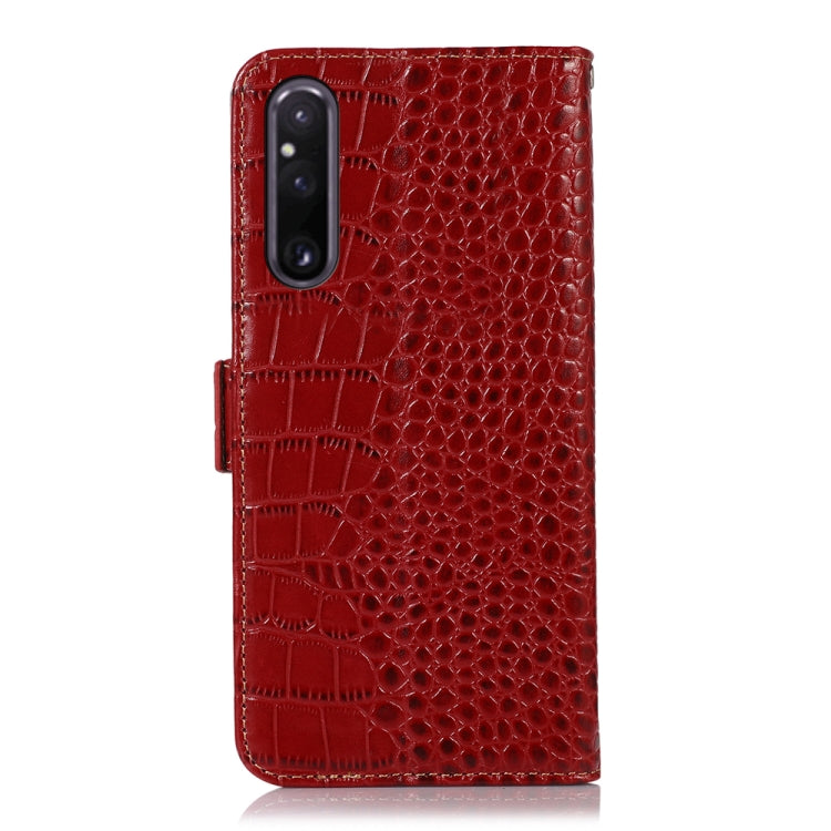 For Sony Xperia 1 V Crocodile Top Layer Cowhide Leather Phone Case(Red) - Sony Cases by buy2fix | Online Shopping UK | buy2fix